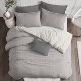 Cruz Ticking Stripes Gray-Ivory Coverlet Set