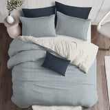 Cruz Ticking Stripes Indigo-Ivory Coverlet Set