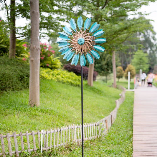 Solar Blue Leaf Stake Wind Spinner