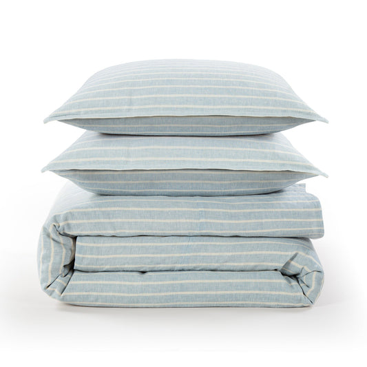 Larkspur 100% Slub Linen Prairie Stripe Duvet Cover Set
