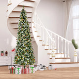 HOMCOM 9ft Pre-Lit Snow-Dipped Artificial Christmas Tree with Realistic Branches, 460 LED Lights, Pine Cones, Red Berries and 1298 Tips