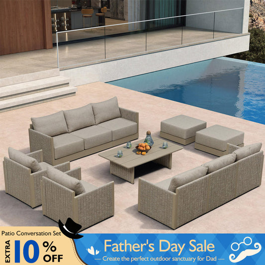 PURPLE LEAF Sanori Classical with Table Beige Patio Conversation Set with  Cushions and Ottoman for Poolside