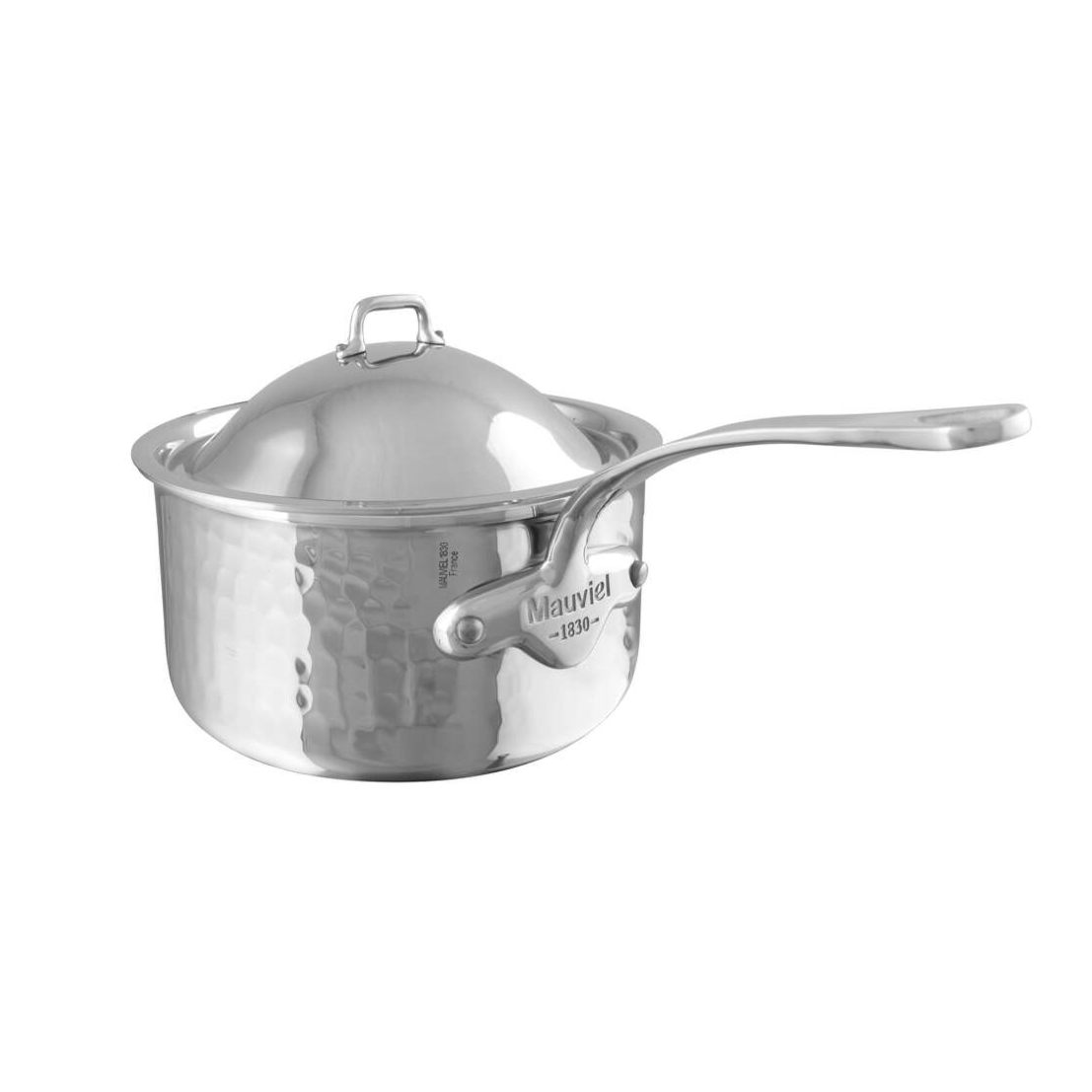 Mauviel M'ELITE Hammered 5-Ply Sauce Pan With Lid, Cast Stainless Steel Handles, 0.8-Qt