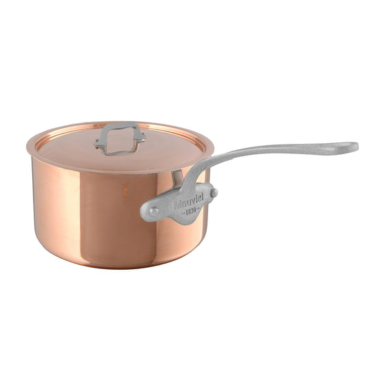 Mauviel M'250 SB Copper Sauce Pan With Lid, Brushed Stainless Steel Handles, 1.9-Qt