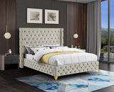 Savan Velvet Bed with Deep Button Tufting and Customizable Gold or Chrome Legs for Luxury Style