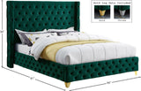 Savan Luxe Velvet Bed with Wingback Design, Deep Tufting, and Customizable Gold or Chrome Legs