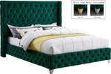 Savan Luxe Velvet Bed with Wingback Design, Deep Tufting, and Customizable Gold or Chrome Legs