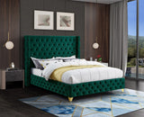 Savan Luxe Velvet Bed with Wingback Design, Deep Tufting, and Customizable Gold or Chrome Legs