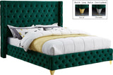Savan Luxe Velvet Bed with Wingback Design, Deep Tufting, and Customizable Gold or Chrome Legs