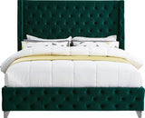 Savan Luxe Velvet Bed with Wingback Design, Deep Tufting, and Customizable Gold or Chrome Legs