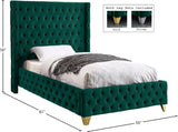 Savan Luxe Velvet Bed with Wingback Design, Deep Tufting, and Customizable Gold or Chrome Legs