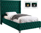 Savan Luxe Velvet Bed with Wingback Design, Deep Tufting, and Customizable Gold or Chrome Legs