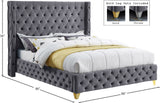Savan Velvet Bed with Wingback Design, Deep Button Tufting, Gold and Chrome Legs for Luxe Style