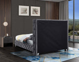 Savan Velvet Bed with Wingback Design, Deep Button Tufting, Gold and Chrome Legs for Luxe Style