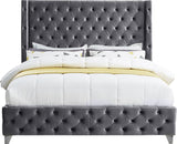 Savan Velvet Bed with Wingback Design, Deep Button Tufting, Gold and Chrome Legs for Luxe Style