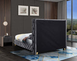 Savan Velvet Bed with Wingback Design, Deep Button Tufting, Gold and Chrome Legs for Luxe Style