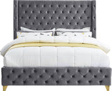 Savan Velvet Bed with Wingback Design, Deep Button Tufting, Gold and Chrome Legs for Luxe Style