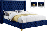 Savan Velvet Bed - Luxe Black Upholstered Frame with Deep Button Tufting & Customizable Legs