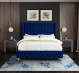 Savan Velvet Bed - Luxe Black Upholstered Frame with Deep Button Tufting & Customizable Legs