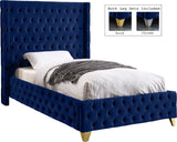 Savan Velvet Bed - Luxe Black Upholstered Frame with Deep Button Tufting & Customizable Legs