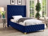 Savan Velvet Bed - Luxe Black Upholstered Frame with Deep Button Tufting & Customizable Legs