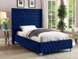 Savan Velvet Bed - Luxe Black Upholstered Frame with Deep Button Tufting & Customizable Legs