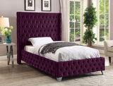 Savan Velvet Bed: Luxurious Black Upholstered Design with Deep Tufting and Customizable Legs