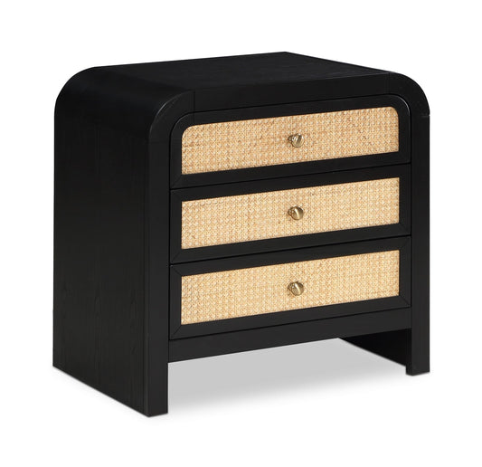 Siena Night Stand - Elegant Mid-Century Design with Cane Drawers and Durable Ash Wood Construction