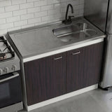 Napoles Utility Sink with Faucet Inclued and Integrated Steel Counter top, Freestanding cabinet with two doors, Metal Handles and Two interior shelves.