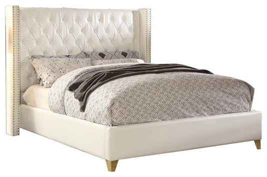 Soho Elegant Leather Wing Bed with Gold Nail Head Details and Deep Tufted Design for Modern Style
