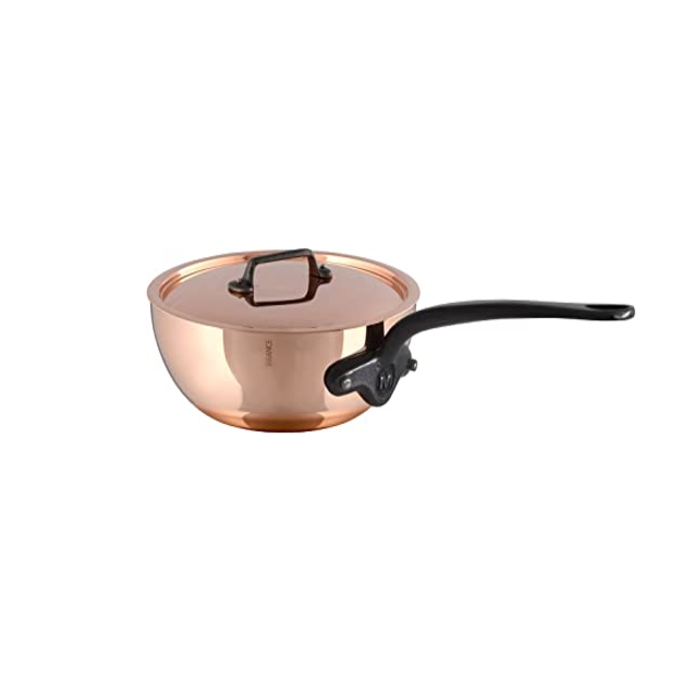 Mauviel M'Heritage 200 Ci Copper Curved Splayed Saute Pan, Cast Iron Handle, 2.1-Qt