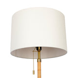 Stellar Wood Rattan Tube - Gold Brass Metal and White Linen Shade Floor Lamp