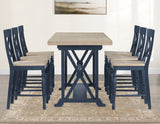 Darcy 64-82"Counter Table with 18-inch leaf, Midnight Blue and Natural Finish