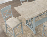 Darcy 64-82"Counter Table with 18-inch leaf, Mint Green and Natural Finish