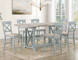 Darcy 64-82"Counter Table with 18-inch leaf, Mint Green and Natural Finish