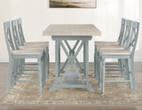 Darcy 64-82"Counter Table with 18-inch leaf, Mint Green and Natural Finish