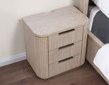 Henry Reeded 3-Drawer Nightstand with USB &amp; Electric Outlets, Tan Finish