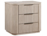 Henry Reeded 3-Drawer Nightstand with USB &amp; Electric Outlets, Tan Finish