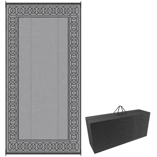 Outsunny 9' x 18' RV Outdoor Rugs / RV Outdoor Carpet with Carrying Bag, Black & Gray Border