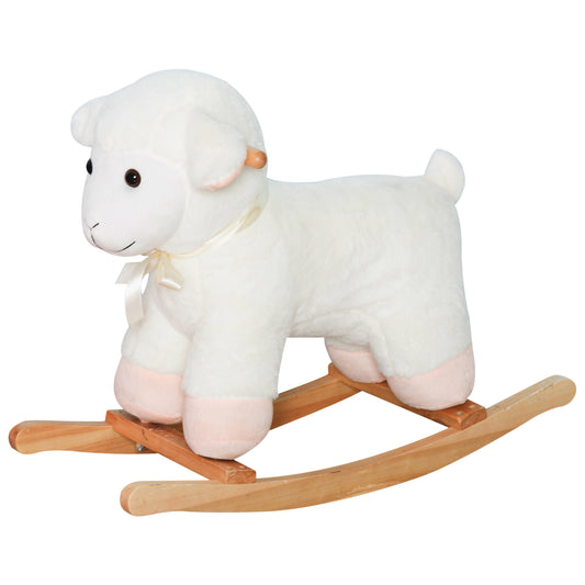 Qaba Lamb Rocking Horse, Plush Animal Rocking Horse, Wooden, White, Ride on Toy for 1 year old Boys & Girls