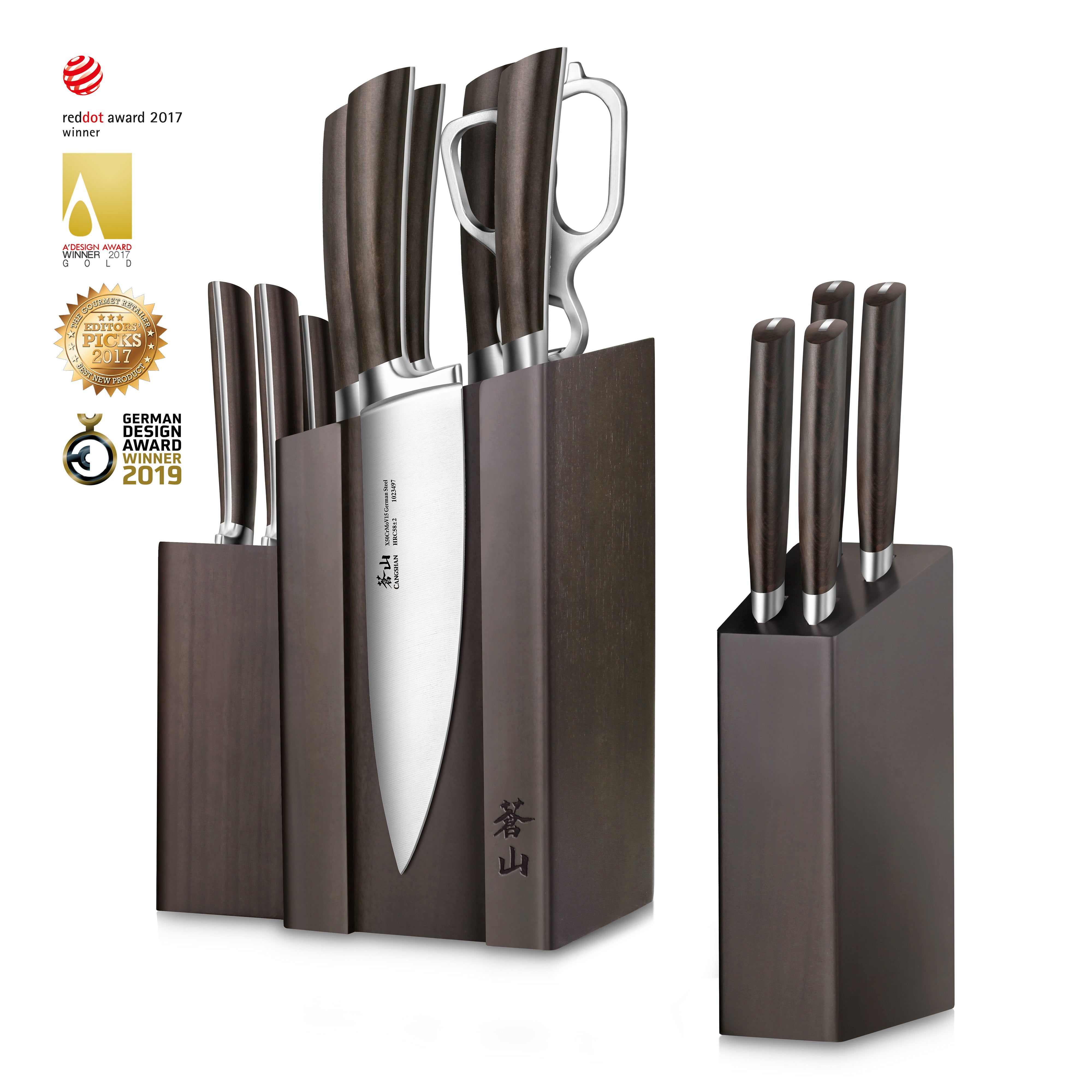 A Series 14-Piece Magnetic Knife Block Set, Forged German Steel, DENALI Walnut Block, 1022285