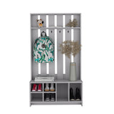 TUHOME Tulcan Hall Tree with Bench and Shoe Storage, Four Cubbies, Two Large Compartments and Coat Rack, Space-Saving Entryway Organizer with Hooks and Upper Shelf for Hallways, Mudrooms and Everyday Home Organization