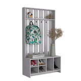 TUHOME Tulcan Hall Tree with Bench and Shoe Storage, Four Cubbies, Two Large Compartments and Coat Rack, Space-Saving Entryway Organizer with Hooks and Upper Shelf for Hallways, Mudrooms and Everyday Home Organization