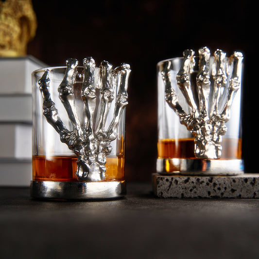 Skeleton Whiskey Glass Tumbler | Set of 2 | 10oz Glasses 4.3" H