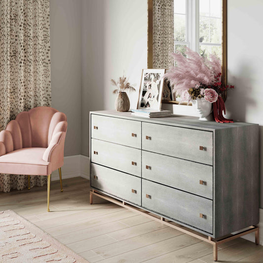 Pesce 57" Faux Shagreen 6-Drawer Dresser