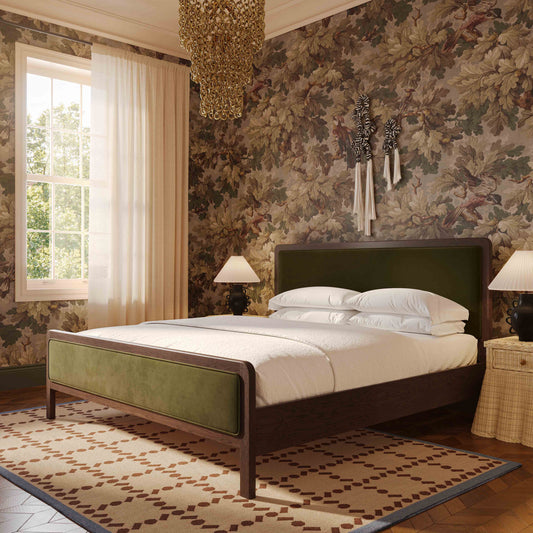 Hella Contract-Grade Velvet and Ash Wood Bed