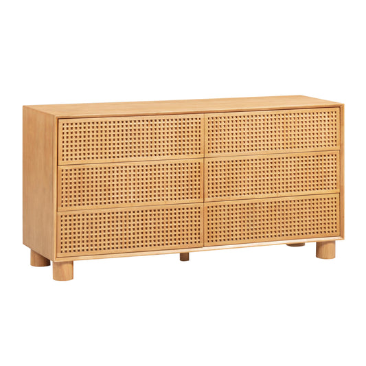 Miles 62" Natural Wood 6-Drawer Dresser