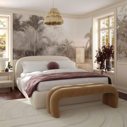 Bara Cream Textured Performance Velvet Bed