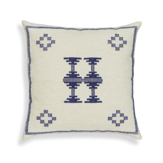 Aztec 20" Cream & Indigo Wool Square Throw Pillow Cover