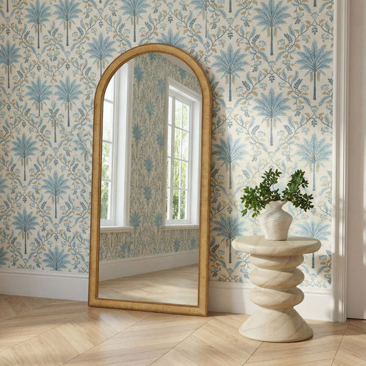 Arch 72" Natural Raffia Contract-Grade Floor Mirror